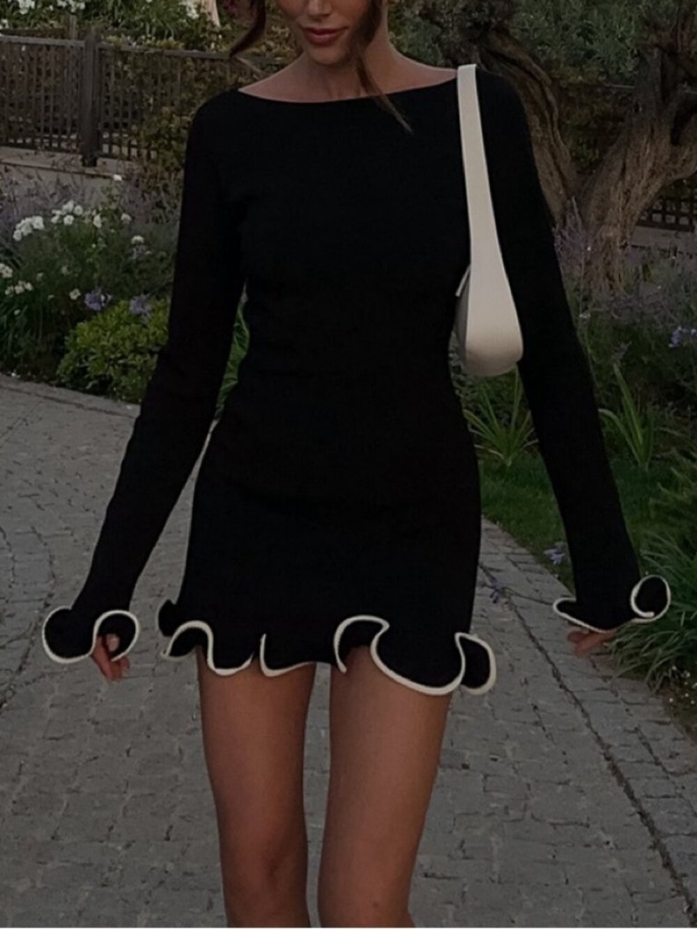 Same Ruffle Mini Dress (black/cream)